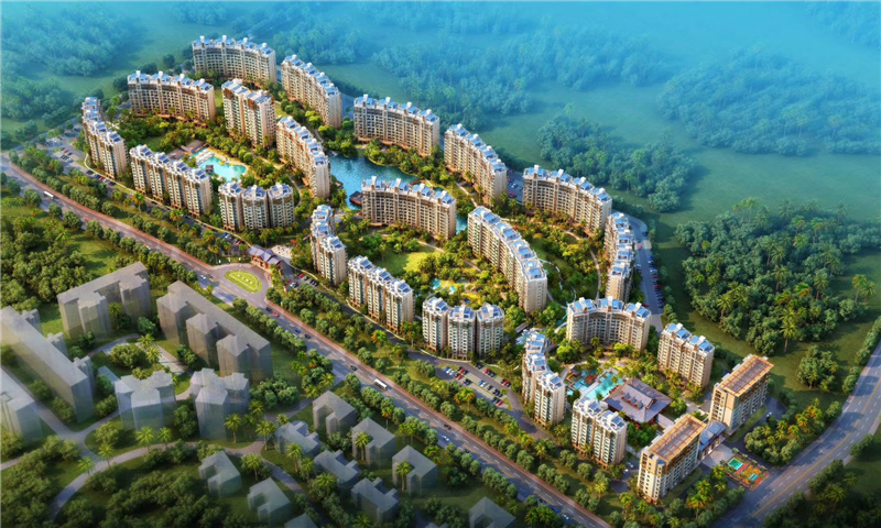 三亚华悦海棠项目主推户型建筑面积97㎡3房，整体均价34000元/㎡